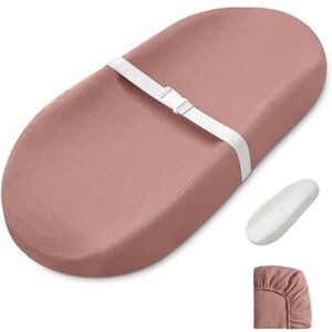 Baby Changing Pad with Muslin Cover (Dusty Pink, Avocado shape)